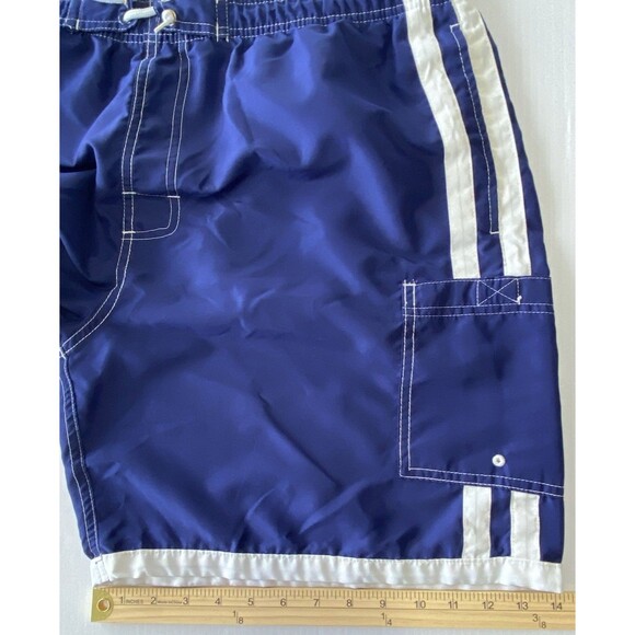 Talos Men's Swim Trunks Blue White Stripe Pockets Side Front Elastic Waist XL - Picture 7 of 9